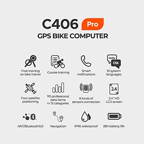 מג 'ן ג406 פרו ג' י. פי. אס מחשב אופניים נמלה + ובלוטות '5.0, מסך 2.4 אינץ', תומך ב-8 סוגים של