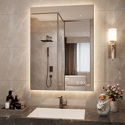 מראה חדר אמבטיה עם תאורה אחורית של Vanpokins, מראה אמבטיה LED בגודל 24x32 אינץ