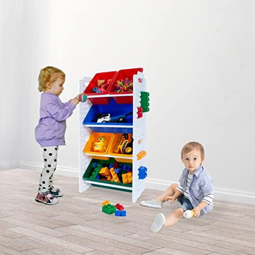 מארגן צעצועים של UniPlay עם 6 פחי אחסון נשלפים, מארגן רב-פחים לספרים, אבני בניין, חומרי בית ספר,