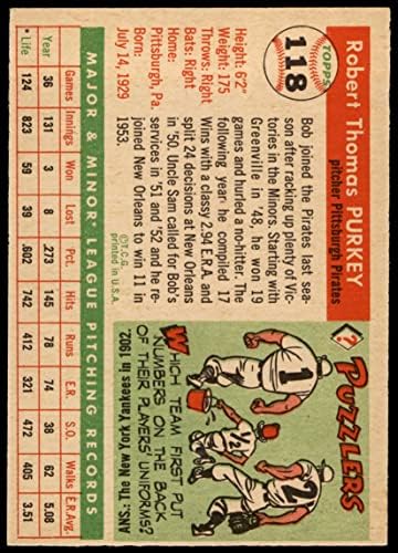 1955 Topps 118 Bob Purkey Pittsburgh Pirates Pirates Ex