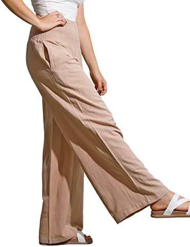 אוטקוקו נשים מכנסי פאלאצו פשתן רגליים רחבות מזדמנים מכנסיים רופפים בגזרה אלסטית