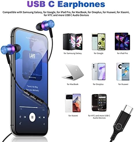 Cooya USB C אוזניות מסוג C אוזניות קוויות לאייפד Pro Mini 6 בידוד רעש מגנטי אוזניות באוזן עם מיקרופון לסמסונג גלקסי