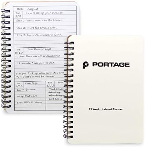Portage Minimalist ללא תאריך מתכנן שבועי 4 x 7 אינץ ' - עיצוב פשוט, מספיק עמודים למשך 72 שבועות מלאים.