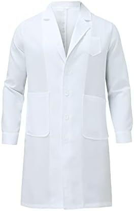 מעיל מעבדה לבגדי עבודה לבנים לבנים של Beuu, כפתור גברים מטה ארוך קרדיגן מכללת סטודנטים טוניקה טוניקה עם