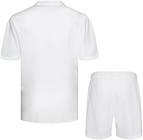 תלבושת פשתן של Duofier גברים חולצת שרוול קצר ומכנסי מותניים משוררים עם כיסים צדדיים