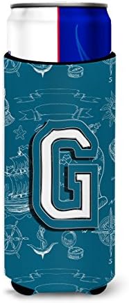 אוצרות קרוליין CJ2014-GMUK אות G Doodles Sea Doodles ראשוני אלפבית אולטרה חיבוק לפחיות דקות, יכול שרוול קריר יותר