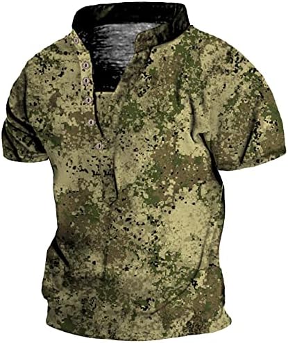 חולצות הנלי מזדמנים של גברים שרוול קצר 6 סוודר כפתור סווטשירט סווטשירט צווארון עם כיס רוכסן