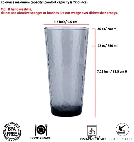 26-אונקיה אקריליק היבל משקפיים פלסטיק כוס גדול יותר שתיית משקפיים, סט של 6 אפור