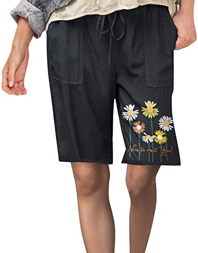 Grge beuu קיץ מכנסי כותנה לנשים קצרים מזדמנים מותניים מזדמנים אורך הברך הדפס פרחוני ברמודה מכנסיים קצרים