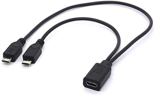 USB 2.0 סוג C נקבה עד מיקרו כפול כבל מפצל זכר כפול - 1ft