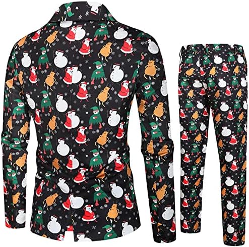 גברים Akimpe 2 חלקים לחג המולד תלבושות חליפה מודפסות, 1 PC צמרת ז'קט דו צמרות + 1 pc ארוכות מכנס אופנה