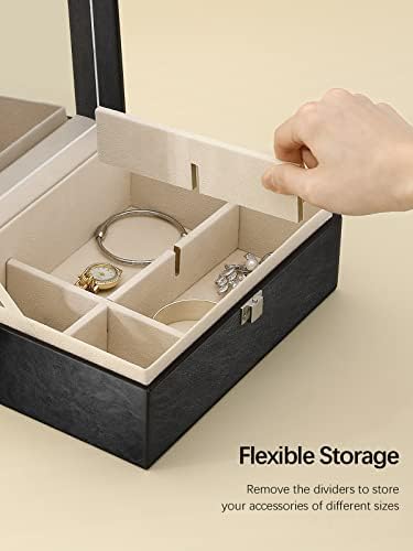 קופסאות תכשיטים של EMIBELE לנשים, ארגזי מארגן תכשיטים עם 2 שכבות עם מראה גדולה, אחסון תכשיטים עור PU עם