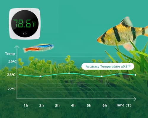 מדחום אקווריום דיגיטלי, מדחום טנק דגים עם דיספליי לד, מדויק עד 0.9+עבור מדידת טמפרטורת טנק צב