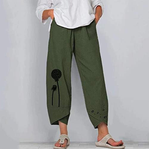 2023 מכנסי פשתן חדשים לנשים, קיץ לבוש בקיץ רחב-רגליים רופפות כושר יוגה קפריס פרפר מכנסי טרקלין