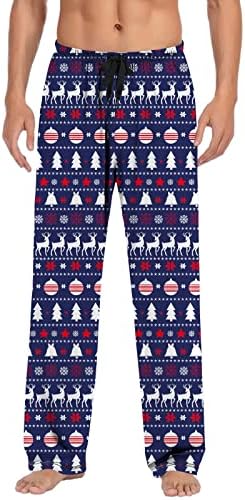 מכנסי פיג'מה משובצים גברים מותניים אלסטיים שלג שלג גרפי PJS בגדי שינה משרטט חג המולד פלאצו טרקלין רחב מכנסי