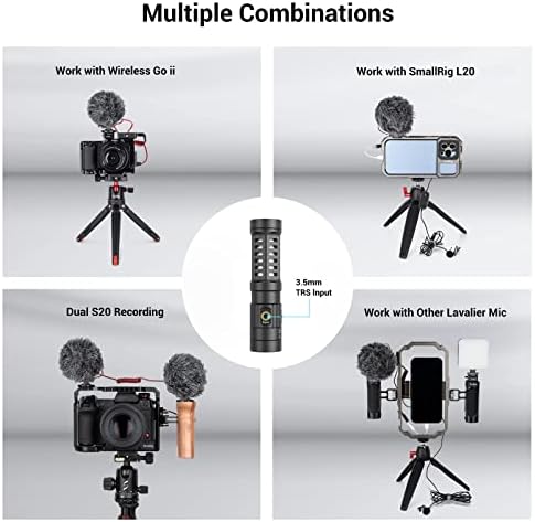 מיקרופון וידאו Smallrig S20 עם הר הלם, Deadcat, מיקרופון מצלמת ערוץ כפול למצלמות Canon ו- DSLR