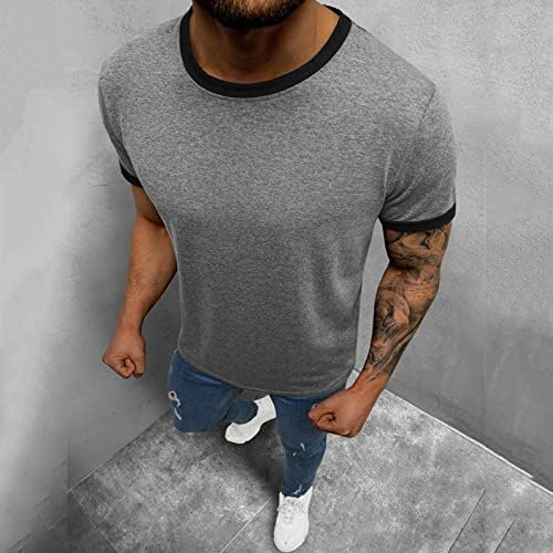 חולצות טריקו לגברים שרוול קצר צבע בלוק צווארון דק רגיל בכושר ספורט ספורט סוודר סוודר חול חולצות